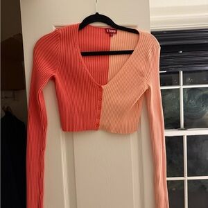 STAUD Women's Coral and Peach Ribbed Crop Top